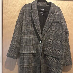 Zara Plaid Coat Brown / Gray Size Medium